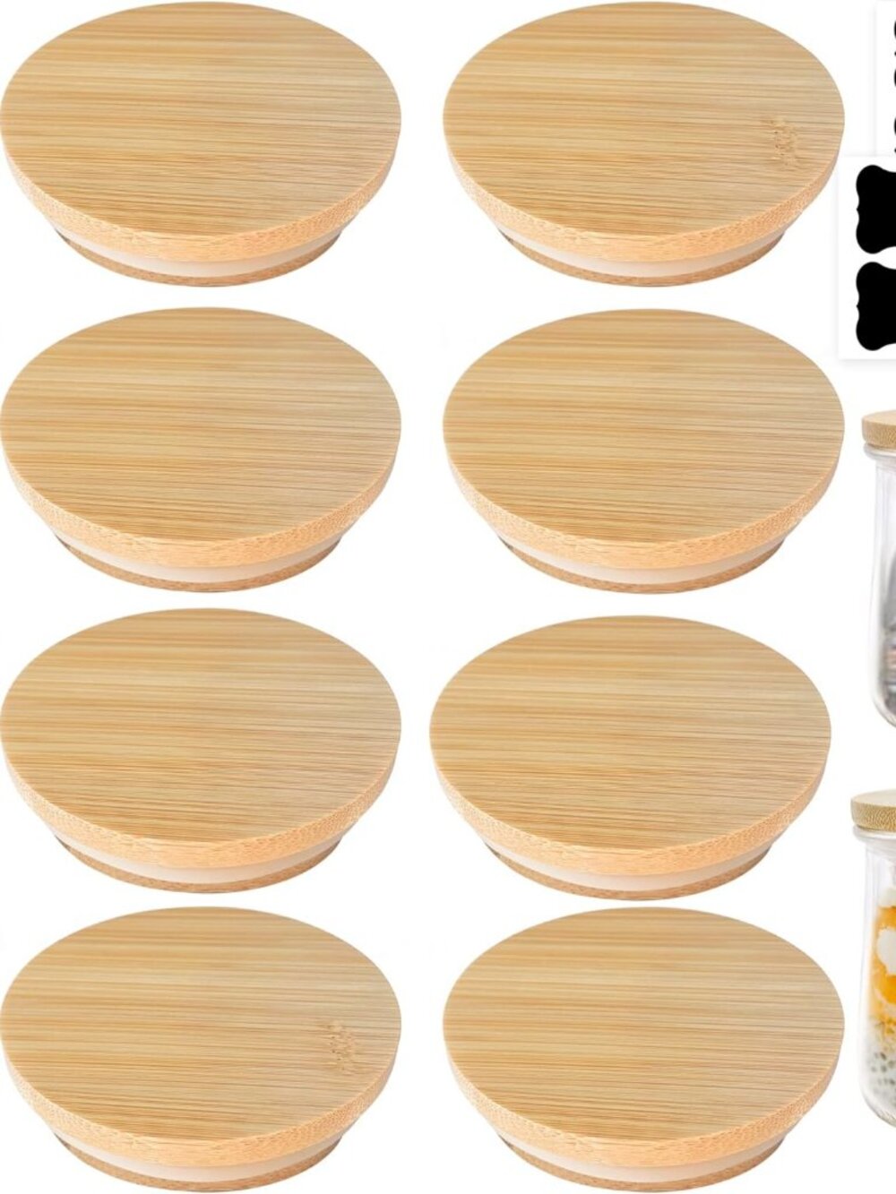 Oui Yogurt Jar Lids - 8 Pack Oui Lids-Natural Bamboo Wood with Silicone Sealing